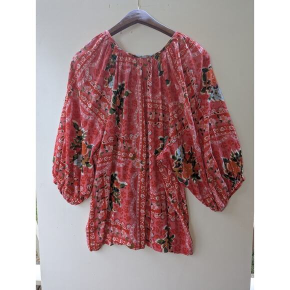 LC Lauren Conrad Top SZ XXL Red Floral Button up Boho Cottage Core Womens - Picture 8 of 8